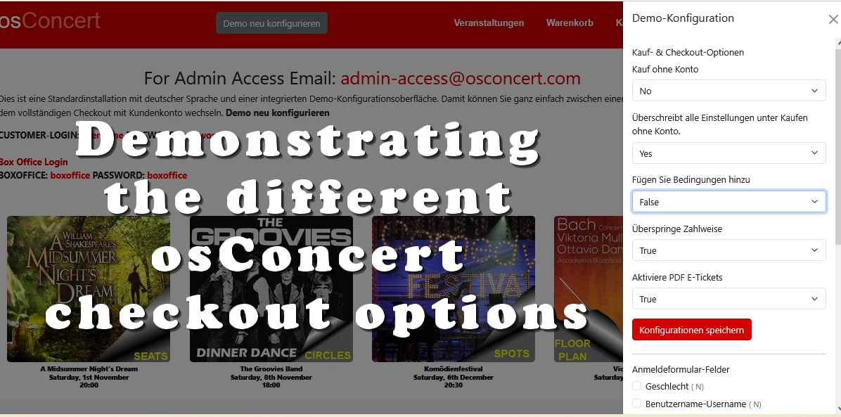 Demonstrating the different osConcert checkout options