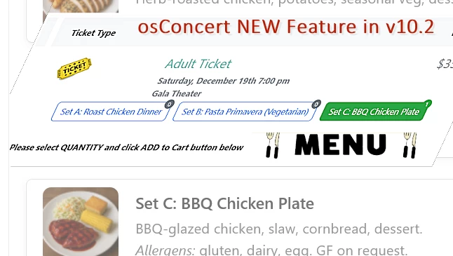 Sell General Tickets With Menu Items